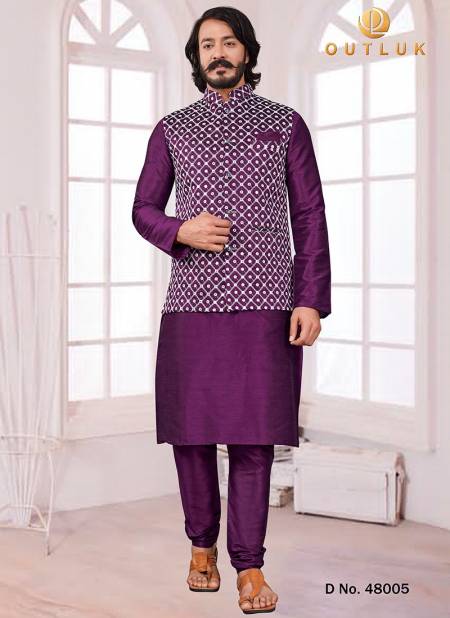 Magenta Colour New Latest Party Wear Kurta Pajama With Jacket Mens Collection 48005